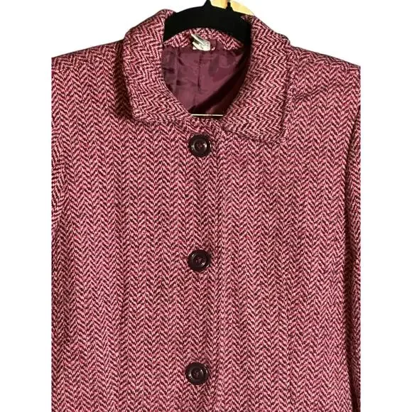 Vintage Y2K Wool Houndstooth Winter Coat Women's Size Medium Pink Purple & Red - Picture 3 of 7